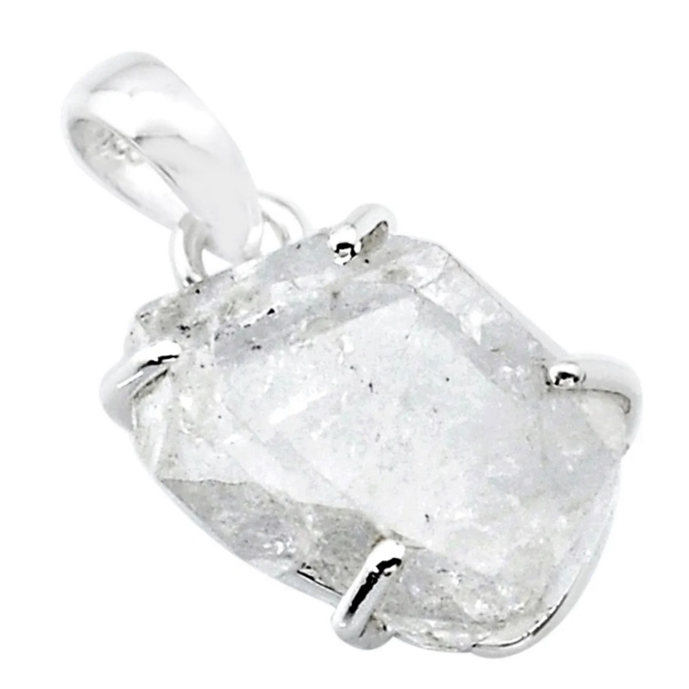 10.02ct Natural Uncut Herkimer Diamond 925 Sterling Silver Pendant Necklace